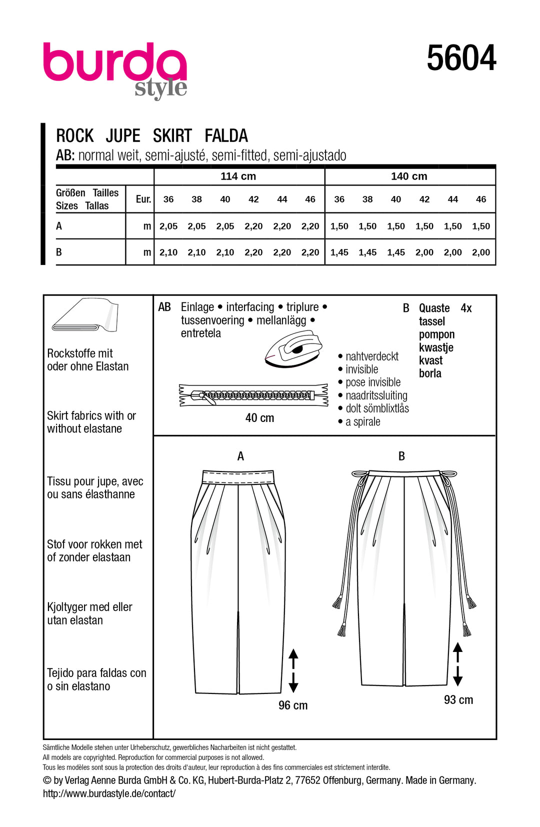 Burda Schnittmuster 5604 – Damen Midirock & Tulpenrock in 2 Varianten