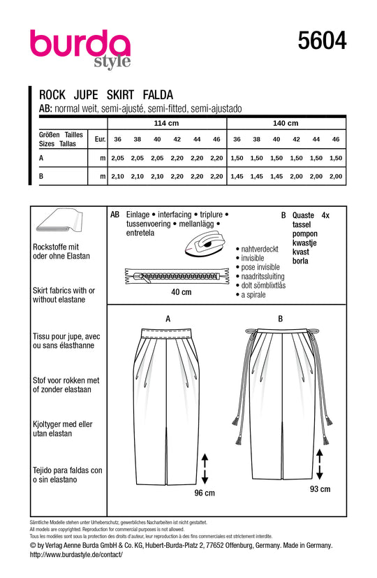 Burda Schnittmuster 5604 – Damen Midirock & Tulpenrock in 2 Varianten