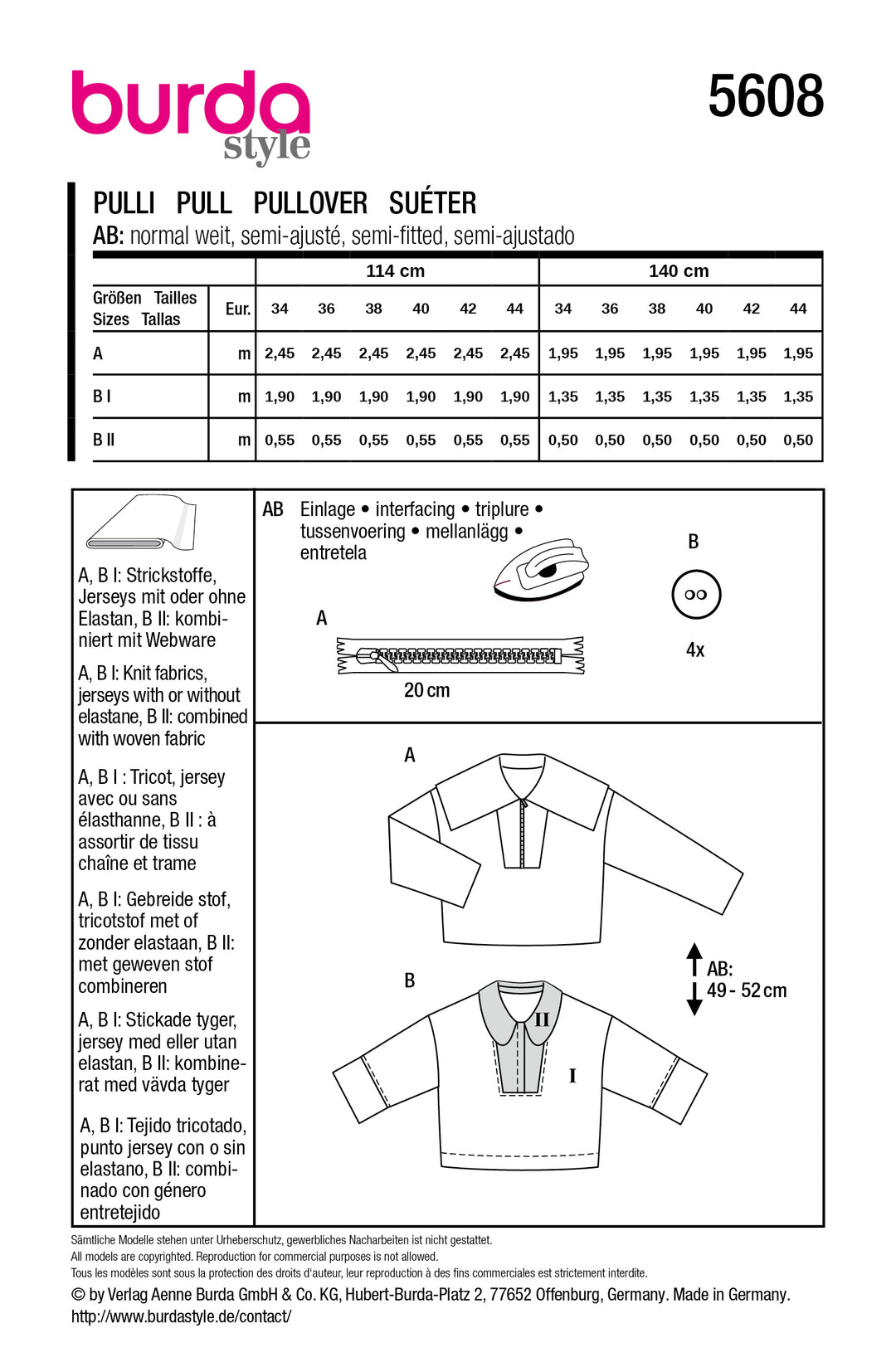 Burda Schnittmuster 5608 – Damen Boxy Pullover mit Kragenvarianten