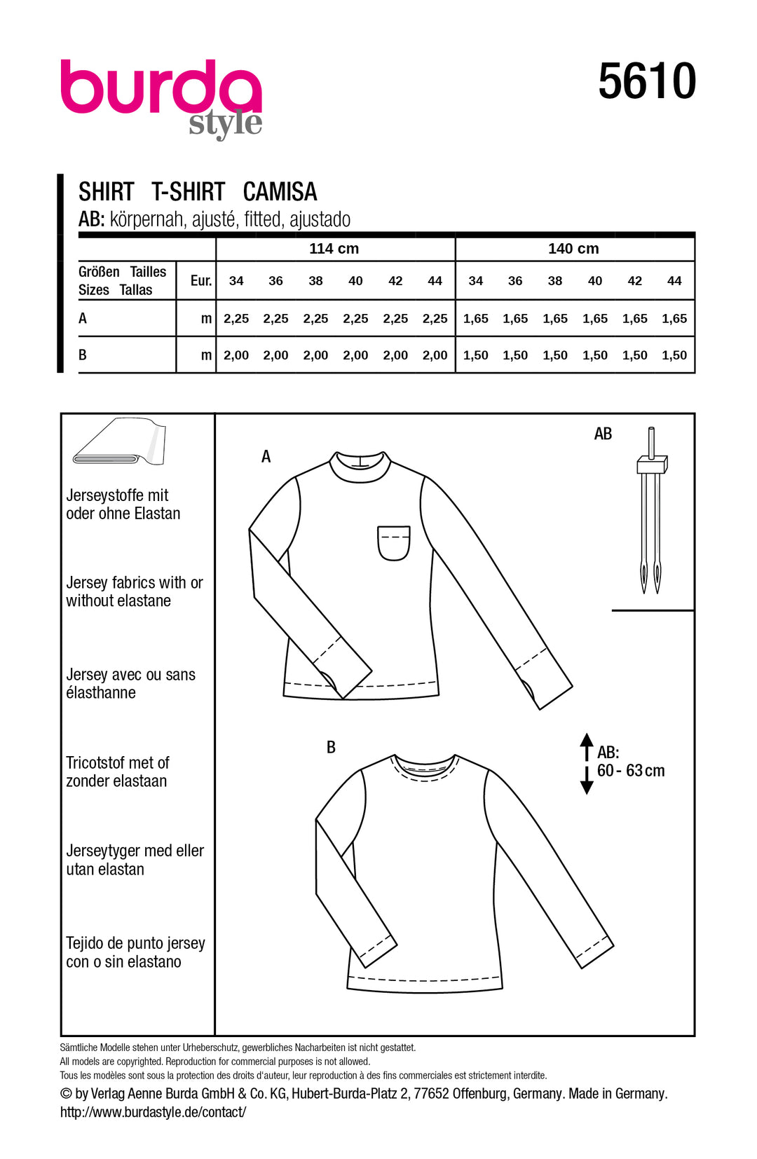 Burda Schnittmuster 5610 – Damen Longsleeve & Basic-Shirt aus Jersey