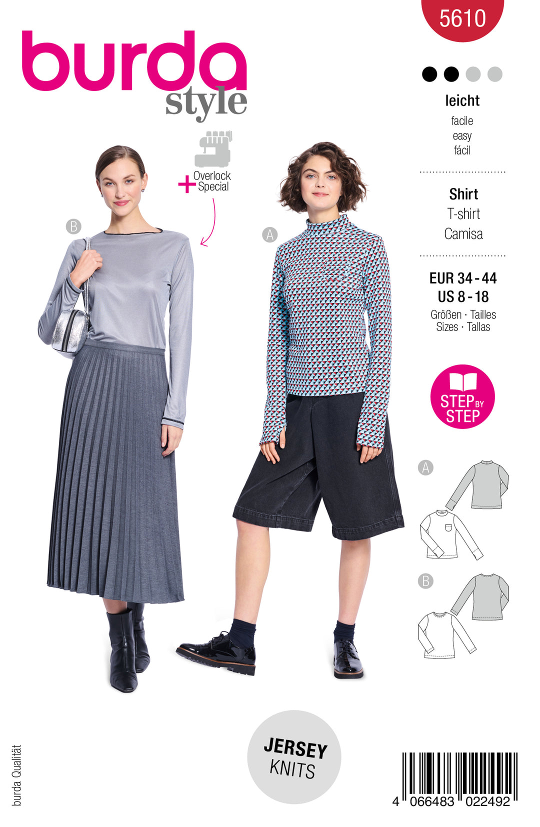 Burda Schnittmuster 5610 – Damen Longsleeve & Basic-Shirt aus Jersey