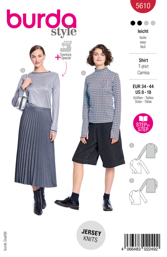 Burda Schnittmuster 5610 – Damen Longsleeve & Basic-Shirt aus Jersey