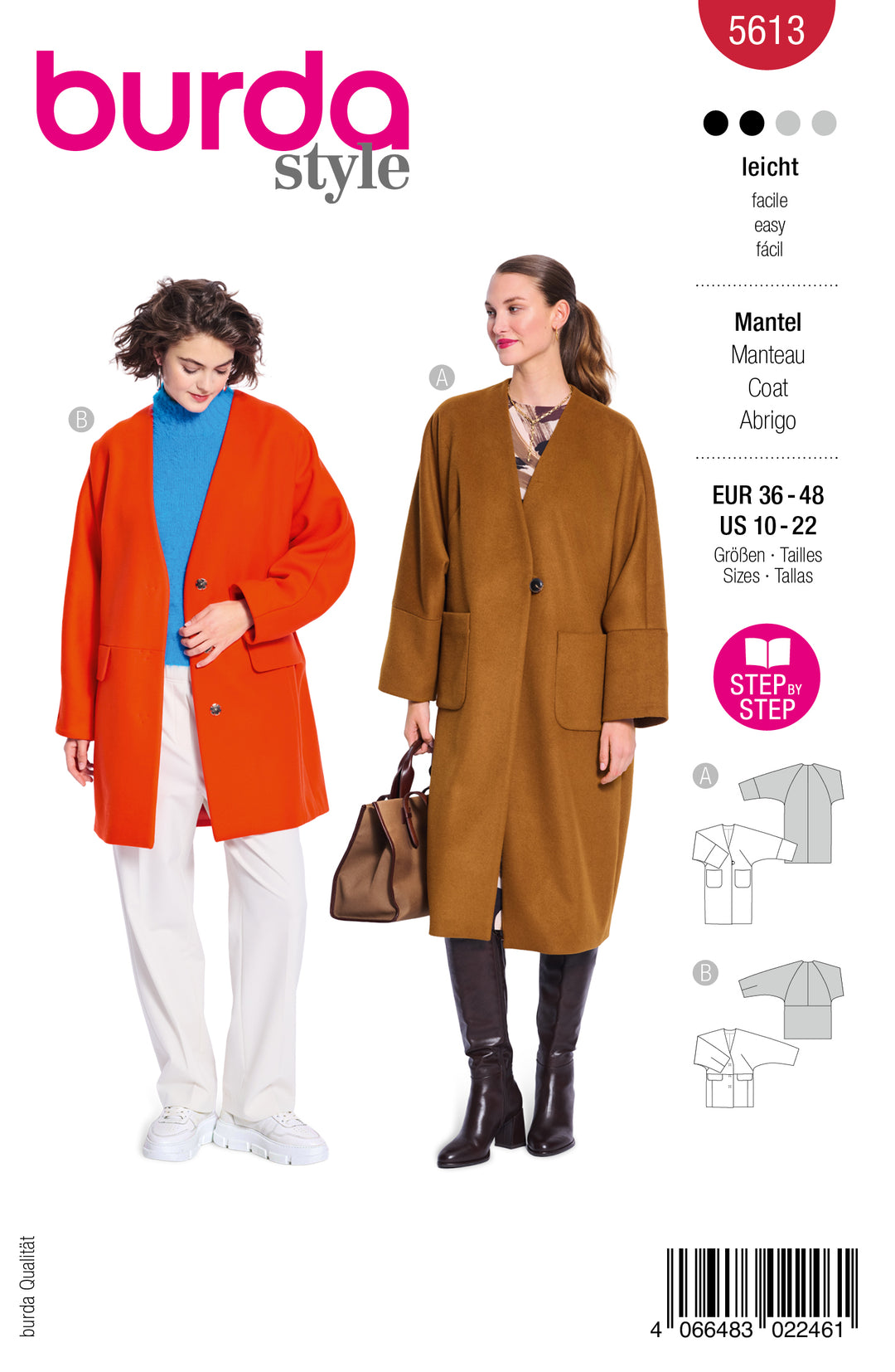 Burda Schnittmuster 5613 – Damen Oversize-Mantel & Kurzmantel