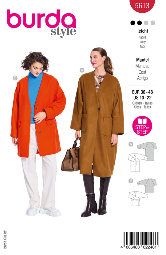 Burda Schnittmuster 5613 – Damen Oversize-Mantel & Kurzmantel