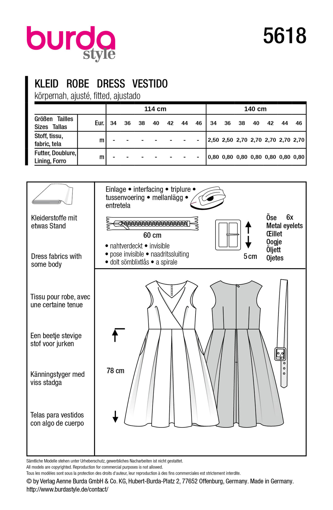 Burda Schnittmuster 5618 – Damen Vintage A-Linien-Kleid „Sophia“ 1957