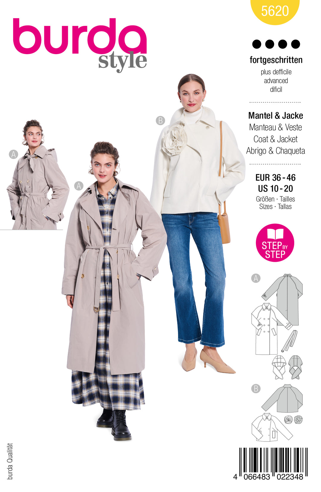 Burda Schnittmuster 5620 – Damen Trenchcoat & Kastenjacke