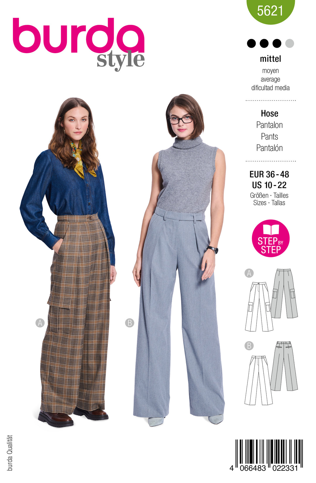 Burda Schnittmuster 5621 Damen Weite Bundfaltenhosen