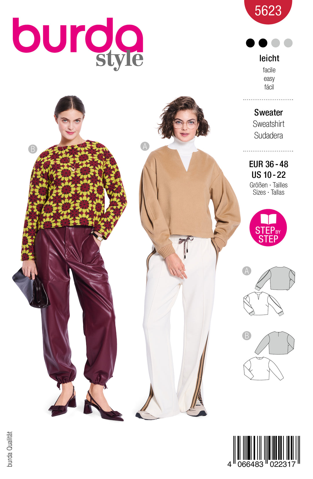 Burda Schnittmuster 5623 – Damen Langarm-Sweatshirts in 2 Varianten