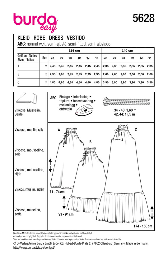 Burda Schnittmuster 5628 – Damen Neckholderkleider