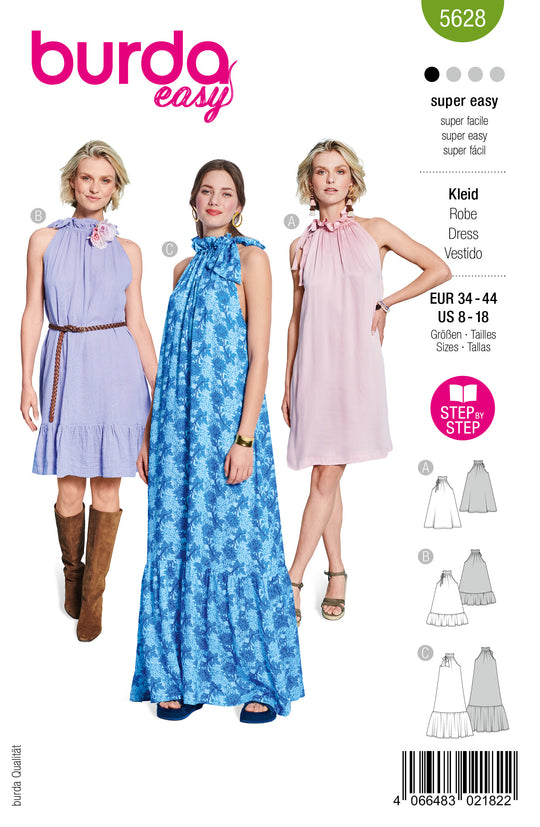 Burda Schnittmuster 5628 – Damen Neckholderkleider