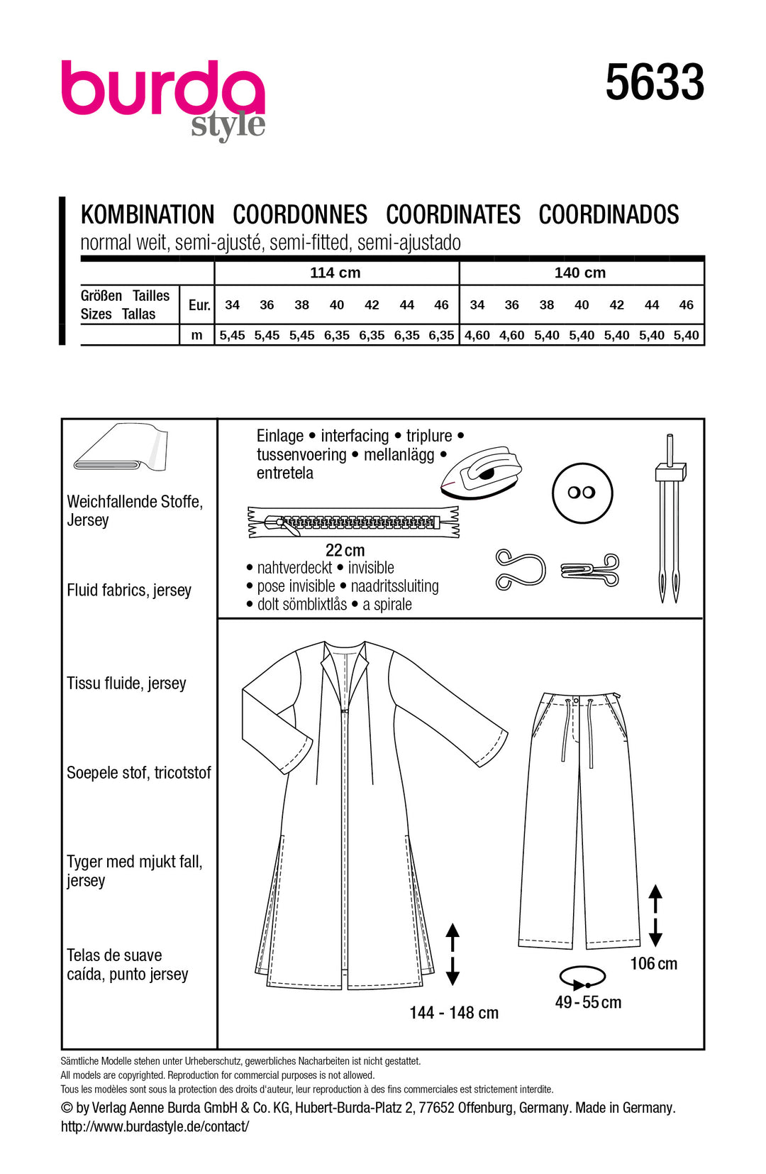 Burda Schnittmuster 5633 – Damen Chasuble & Hose