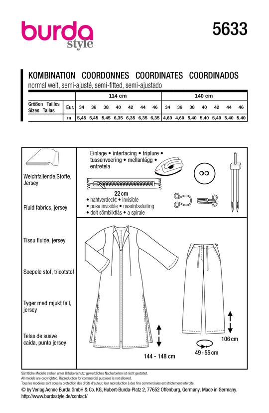 Burda Schnittmuster 5633 – Damen Chasuble & Hose