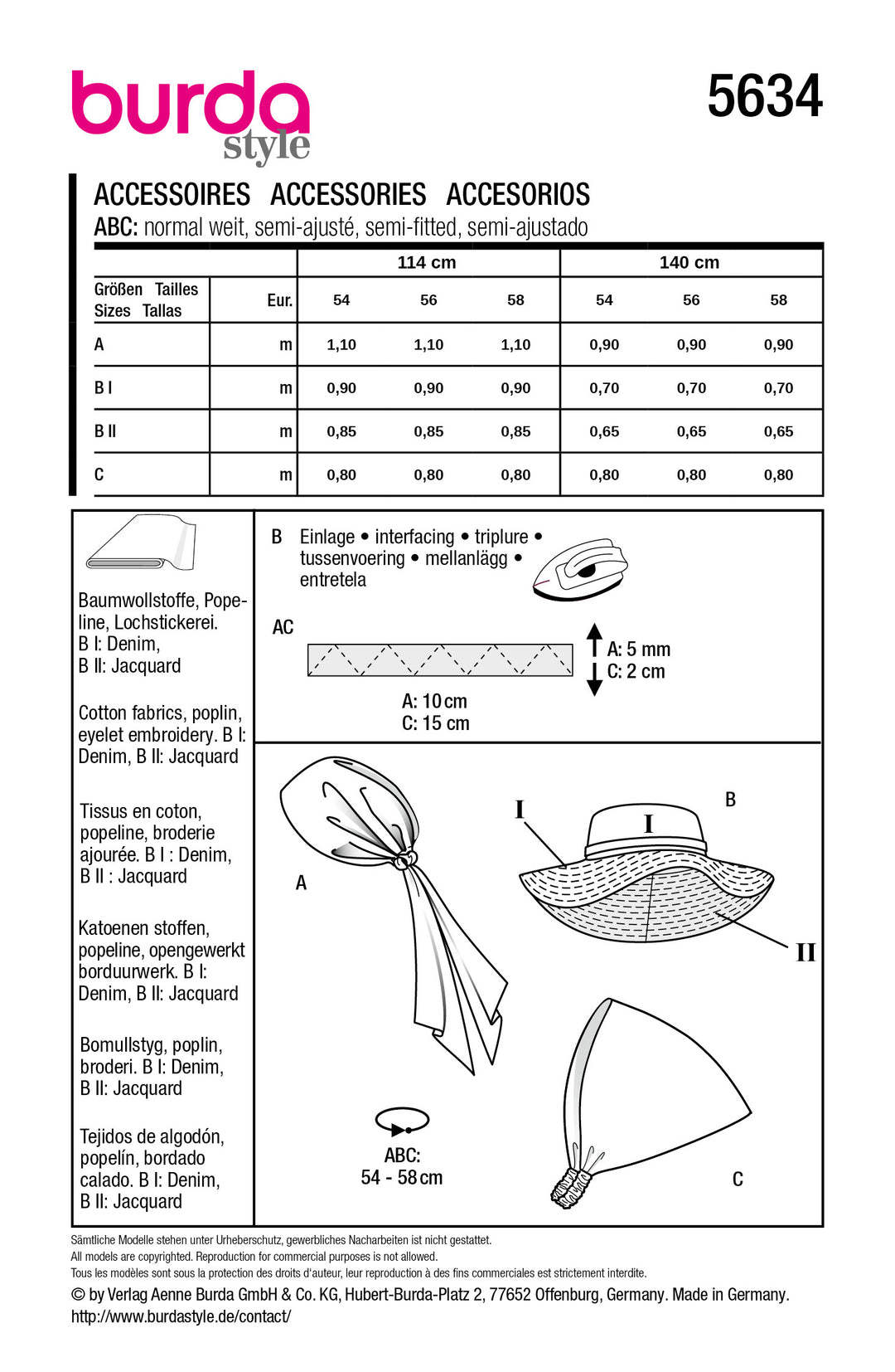 Burda Schnittmuster 5634 – Damen Kopfbedeckungen