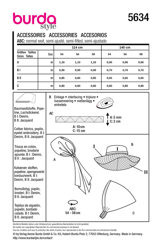 Burda Schnittmuster 5634 – Damen Kopfbedeckungen