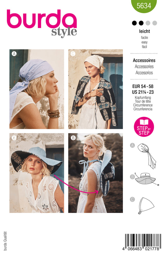 Burda Schnittmuster 5634 – Damen Kopfbedeckungen