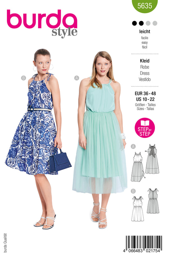 Burda Schnittmuster 5635 – Damen Sommerkleider mit Träger