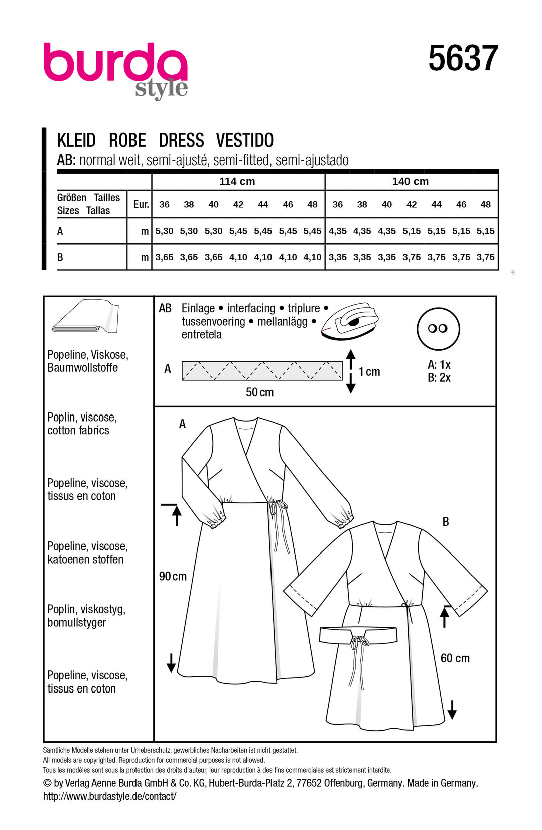 Burda Schnittmuster 5637 – Damen Midi Wickelkleider