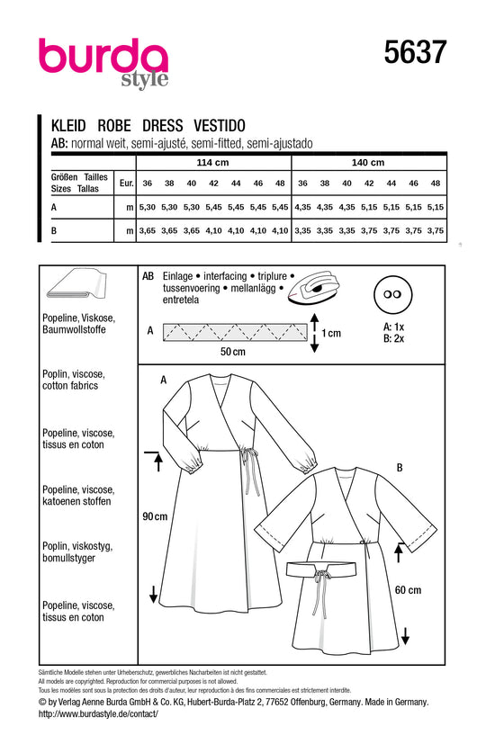 Burda Schnittmuster 5637 – Damen Midi Wickelkleider
