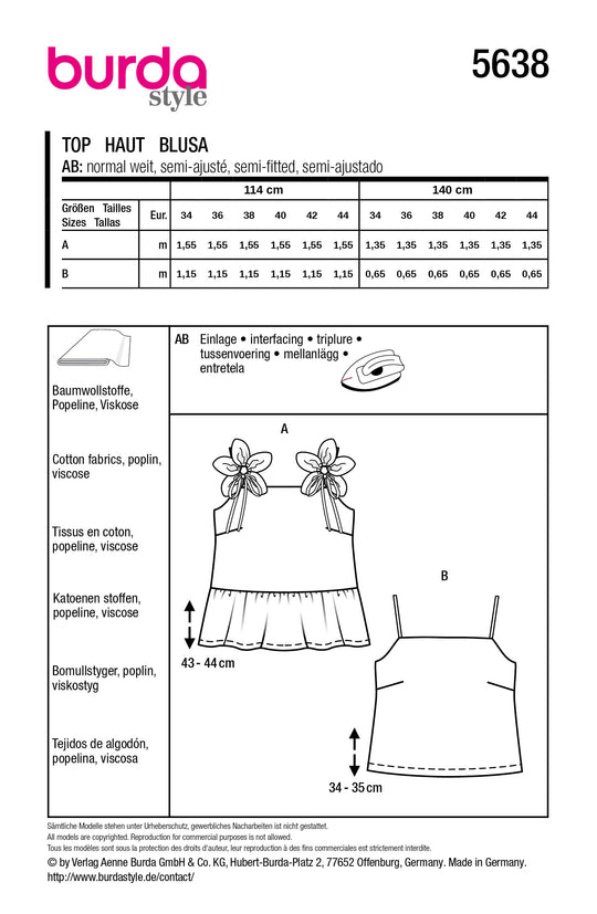 Burda Schnittmuster 5638 – Damen Träger-Tops