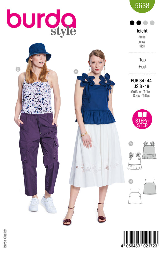 Burda Schnittmuster 5638 – Damen Träger-Tops