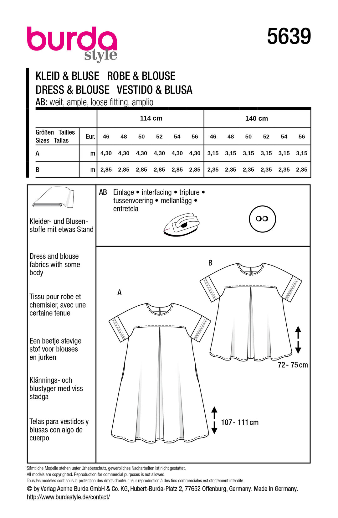 Burda Schnittmuster 5639 – Damen Midi Kleid & Bluse