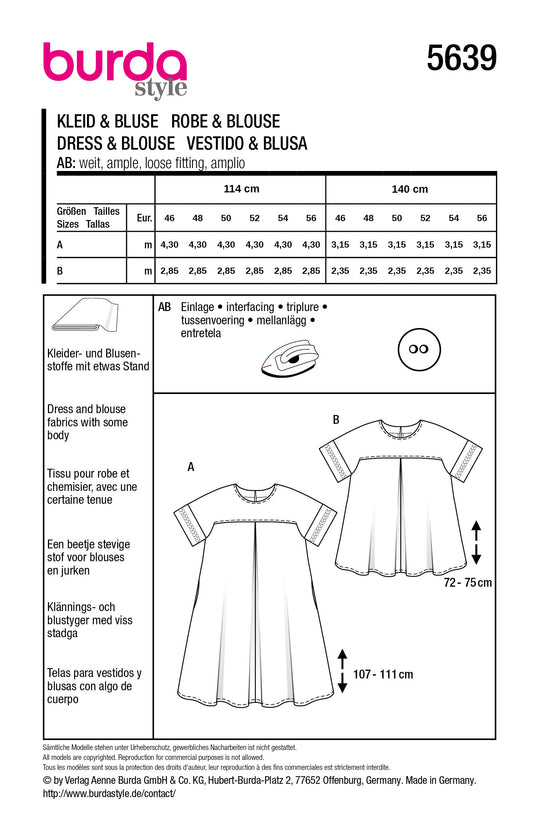 Burda Schnittmuster 5639 – Damen Midi Kleid & Bluse