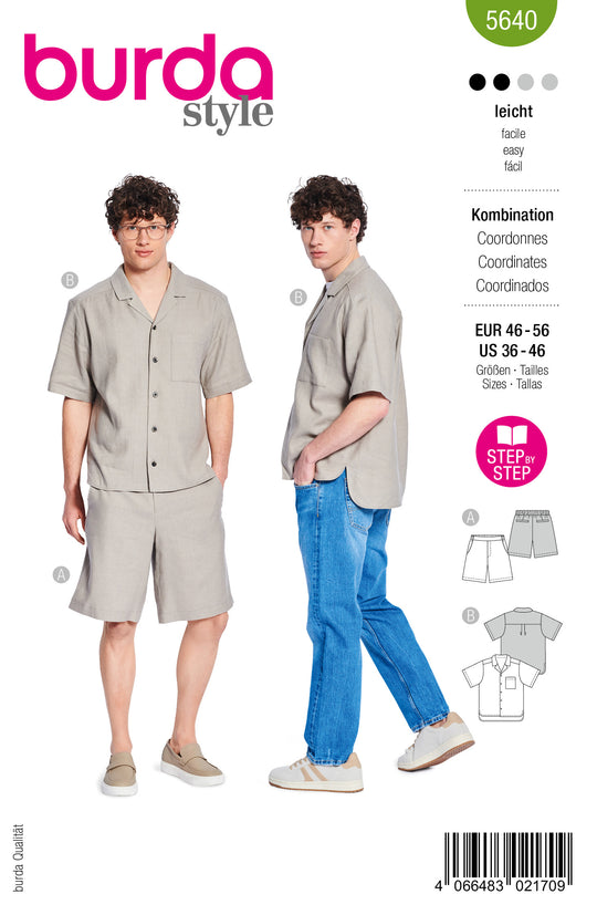 Burda Schnittmuster 5640 – Herren Set Hemd & Shorts