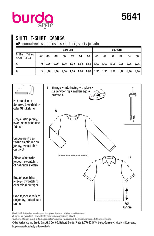 Burda Schnittmuster 5641 – Herren Basic Shirts