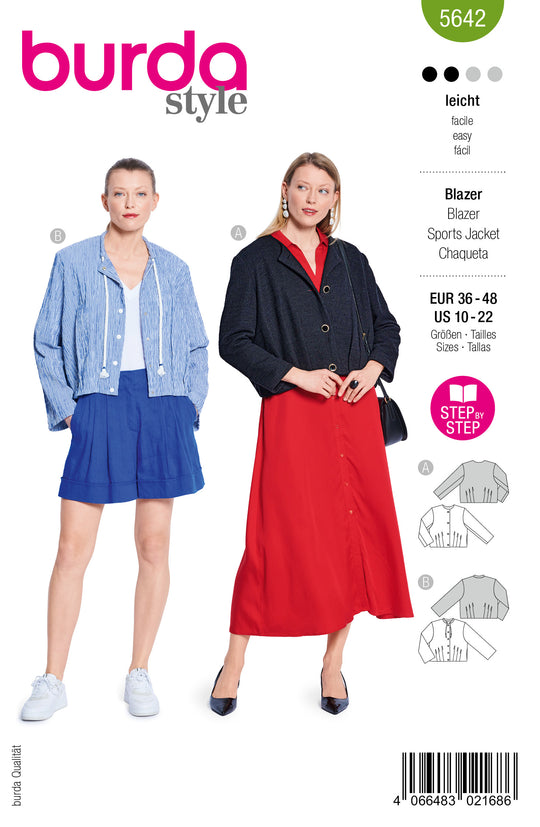 Burda Schnittmuster 5642 - Damen Jacken mit Saumfalten
