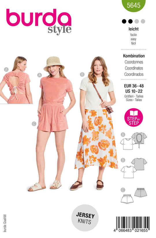 Burda Schnittmuster 5645 – Damen Set Shirt & Shorts