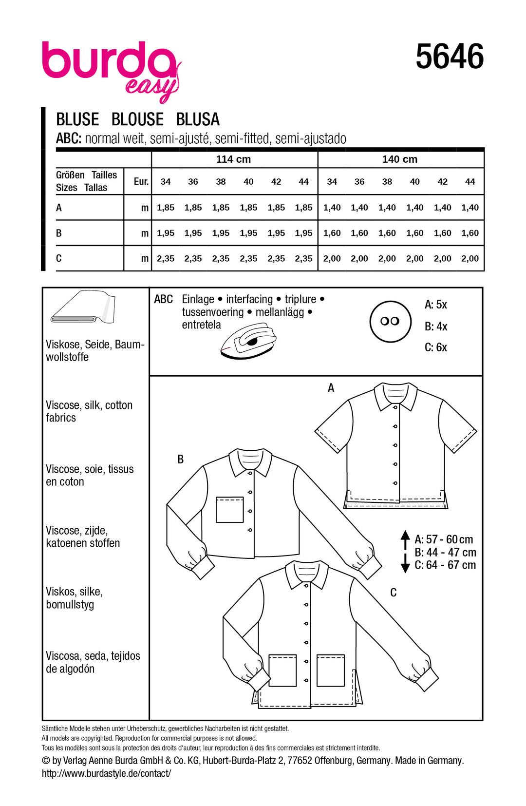 Burda Schnittmuster 5646 – Damen Hemdblusen