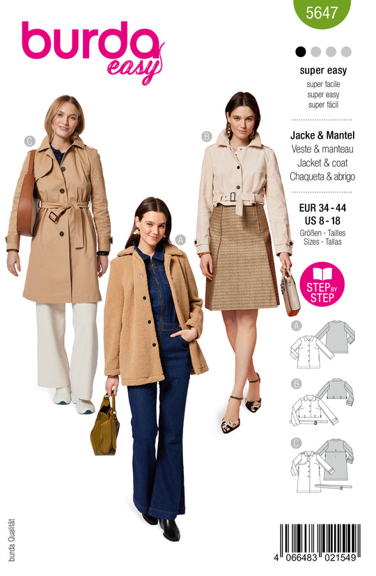 Burda Schnittmuster 5647 – Damen Trenchcoat & Mäntel