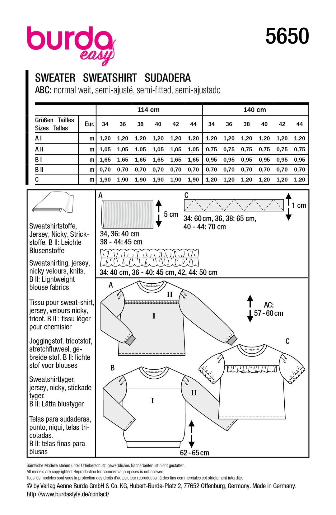 Burda Schnittmuster 5650 – Damen Sweatshirts im Casual- & Streetstyle