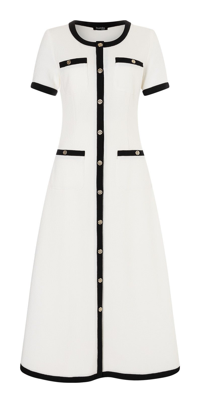 Burda Schnittmuster 5652 – Damen Strickkleid & Cardigan im French-Chic