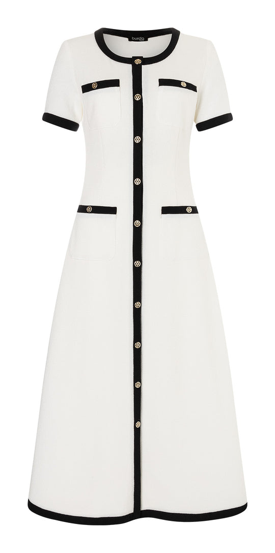 Burda Schnittmuster 5652 – Damen Strickkleid & Cardigan im French-Chic