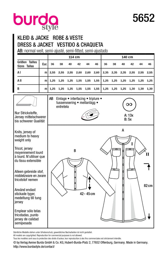 Burda Schnittmuster 5652 – Damen Strickkleid & Cardigan im French-Chic
