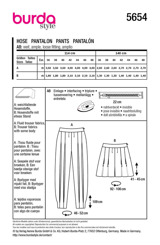 Burda Schnittmuster 5654 – Damen Pumphose & Shorts