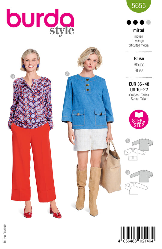 Burda Schnittmuster 5655 – Damen Lockere Blusen mit Statement-Details