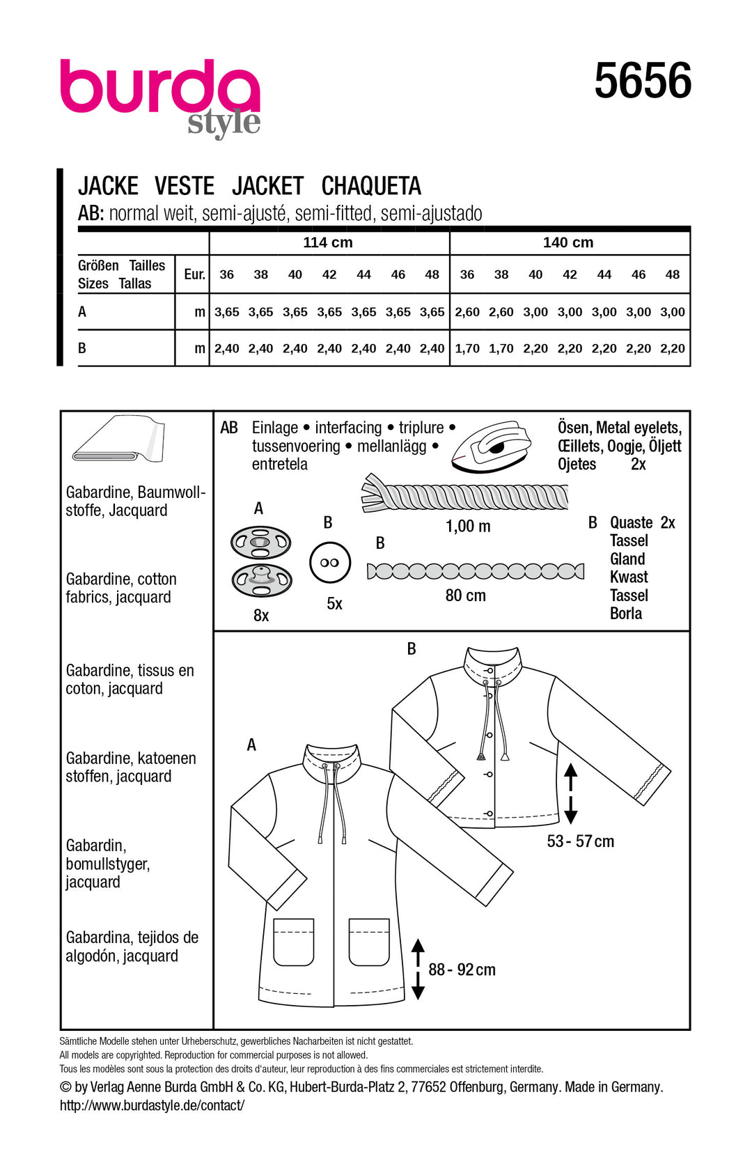 Burda Schnittmuster 5656 – Damen Parka & Blusenjacke mit Stil