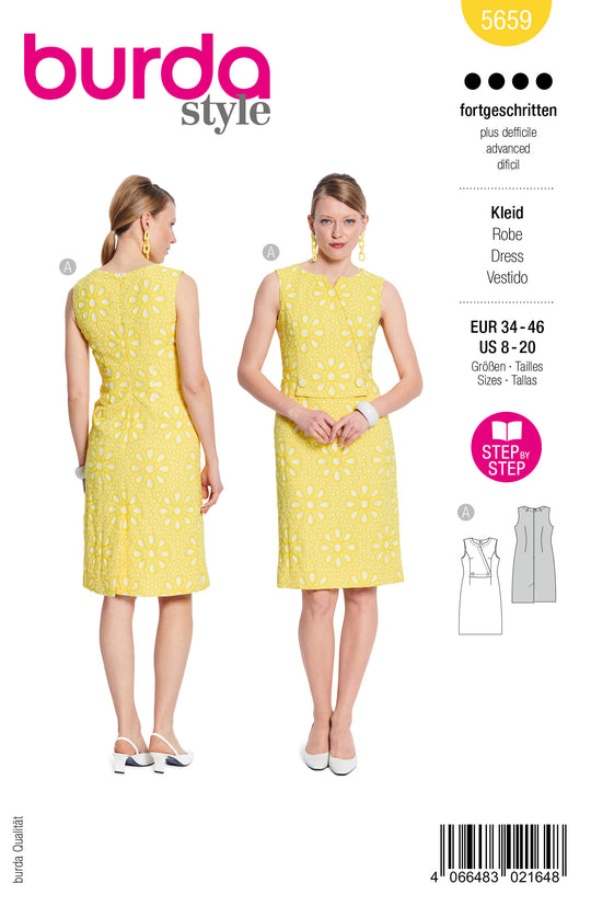 Burda Schnittmuster 5659 – Damen Etuikleid im 60er-Jahre Stil