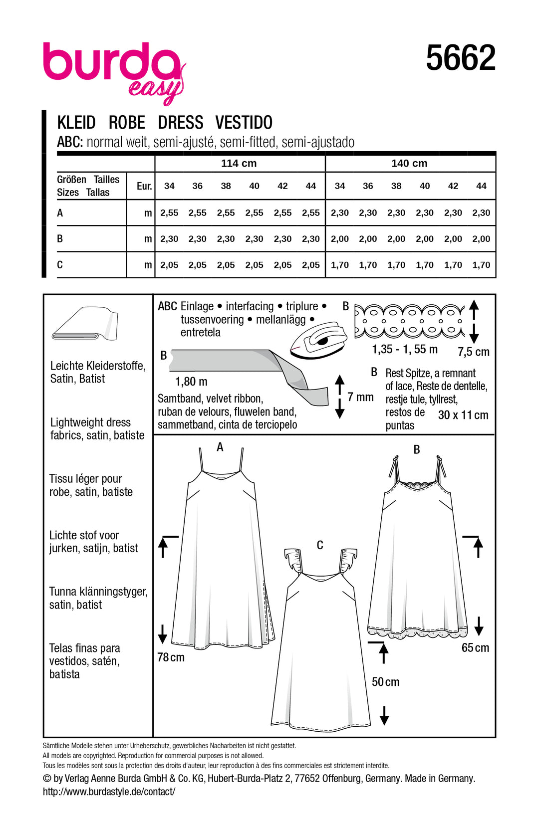 Burda Schnittmuster 5662 – Damen Trägerkleider & Slipdress in 3 Varianten