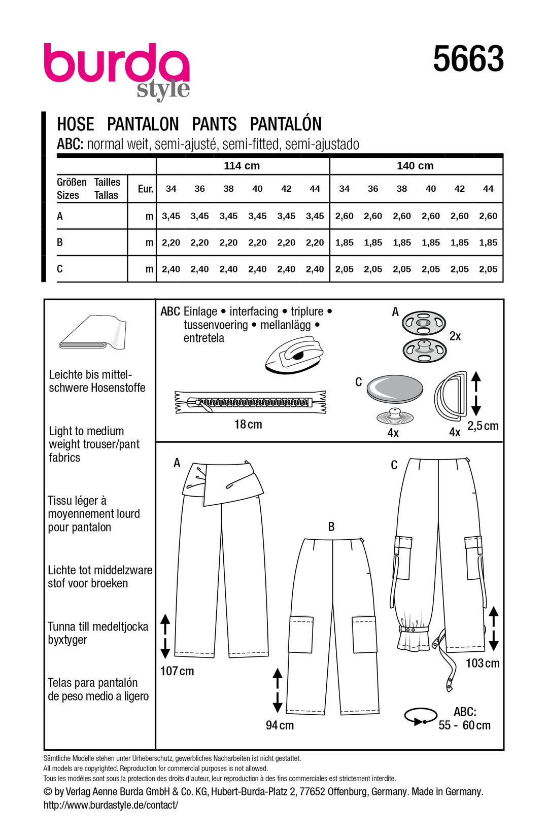 Burda Schnittmuster 5663 – Damen Jubiläums-Modell raffinierte Hosen „Carolyn“