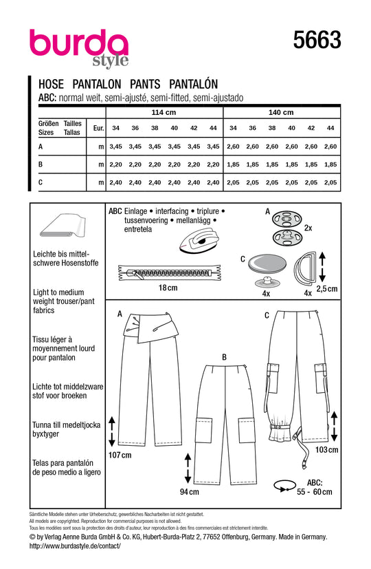 Burda Schnittmuster 5663 – Damen Jubiläums-Modell raffinierte Hosen „Carolyn“