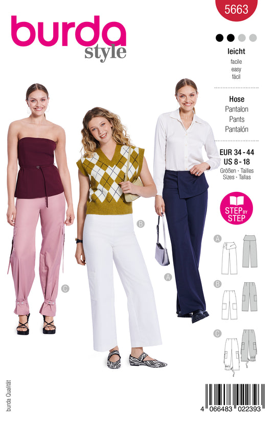 Burda Schnittmuster 5663 – Damen Jubiläums-Modell raffinierte Hosen „Carolyn“