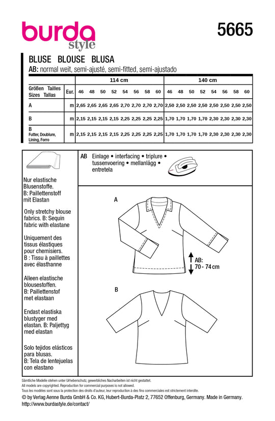 Burda Schnittmuster 5665 – Damen Tunika-Blusen mit modernem Twist