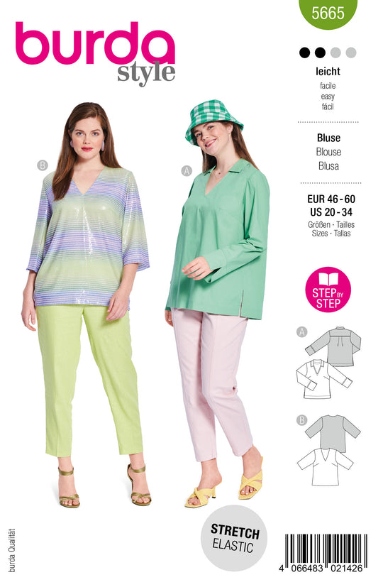 Burda Schnittmuster 5665 – Damen Tunika-Blusen mit modernem Twist
