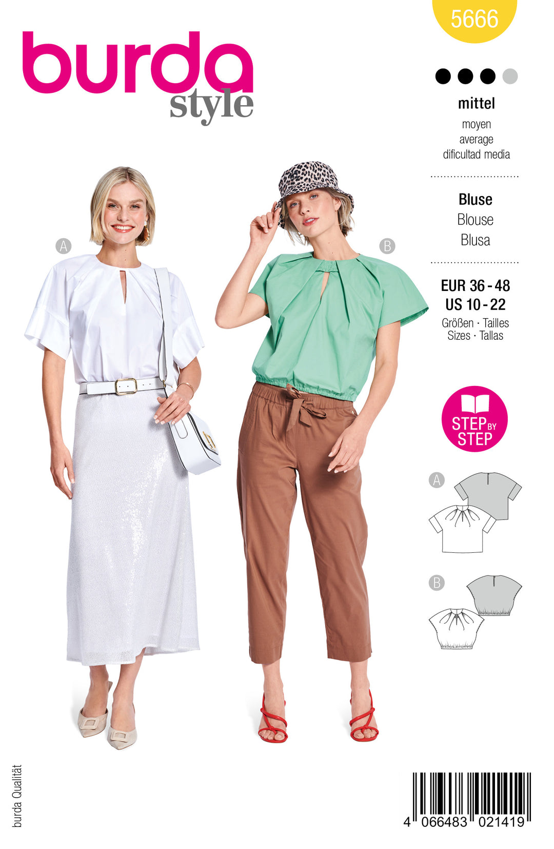 Burda Schnittmuster 5666 – Damen Raffinierte Blusen mit Falten-Details