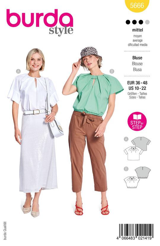 Burda Schnittmuster 5666 – Damen Raffinierte Blusen mit Falten-Details