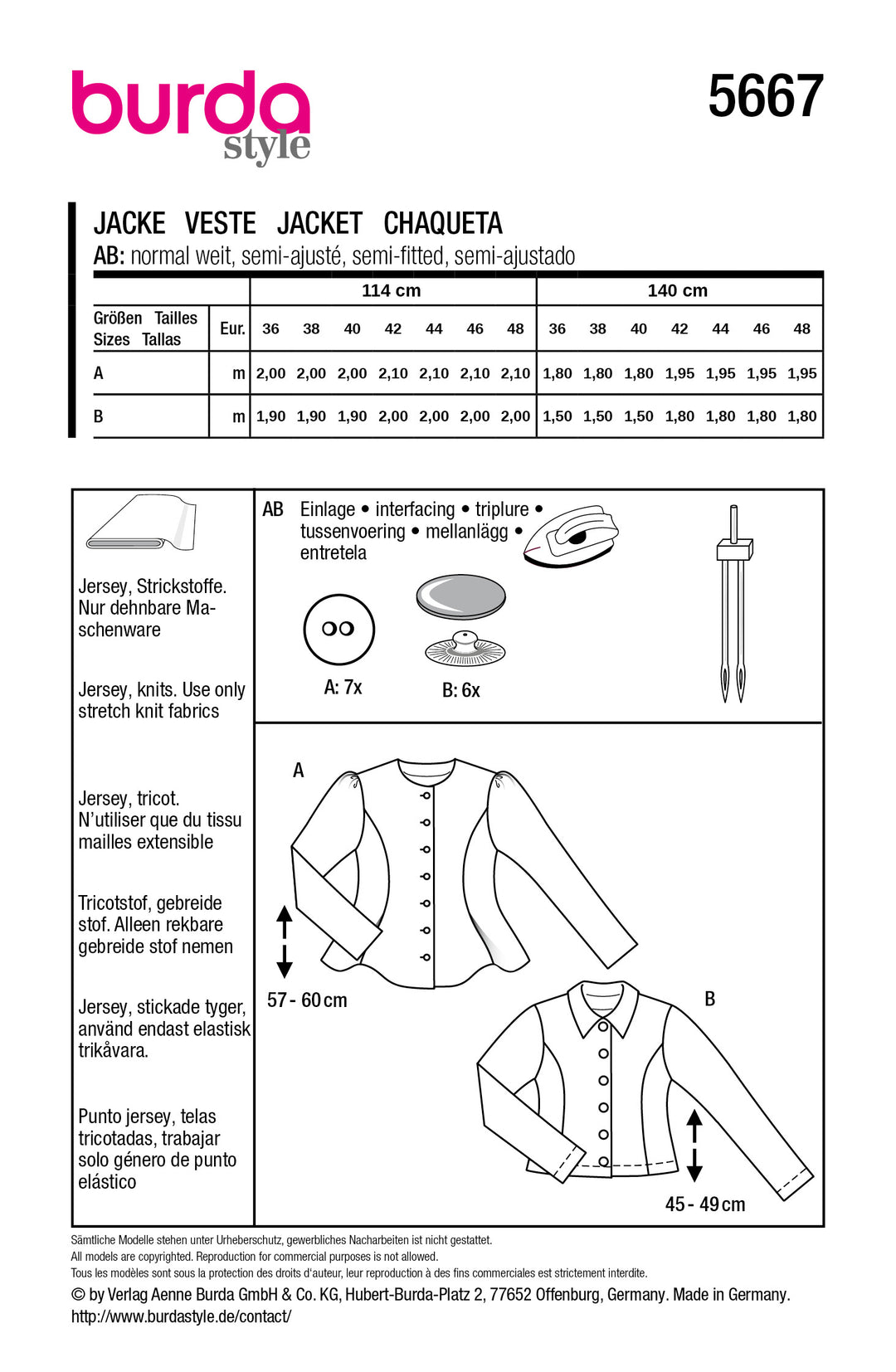 Burda Schnittmuster 5667 – Damen Cardigans mit Knöpfen