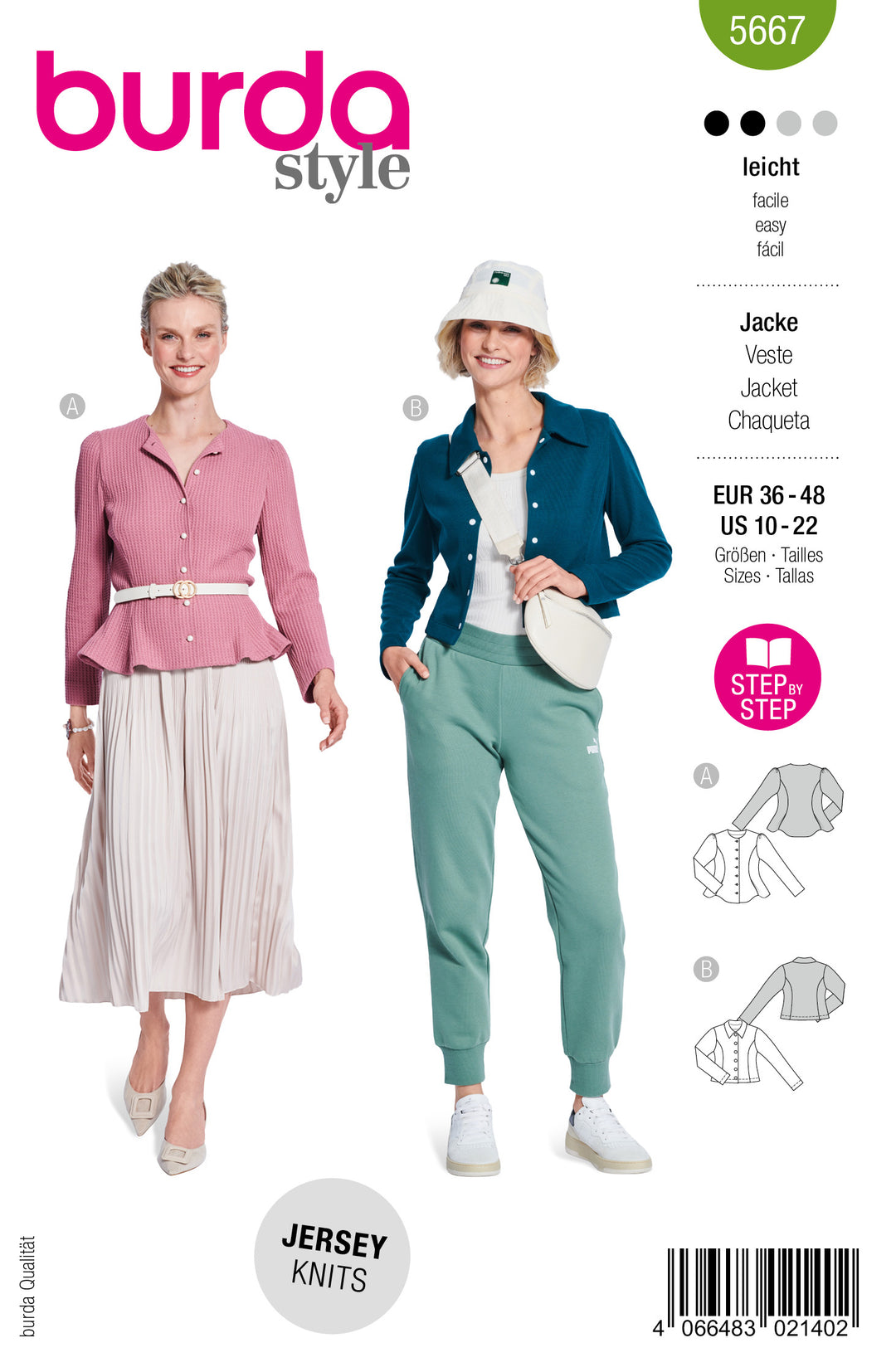 Burda Schnittmuster 5667 – Damen Cardigans mit Knöpfen